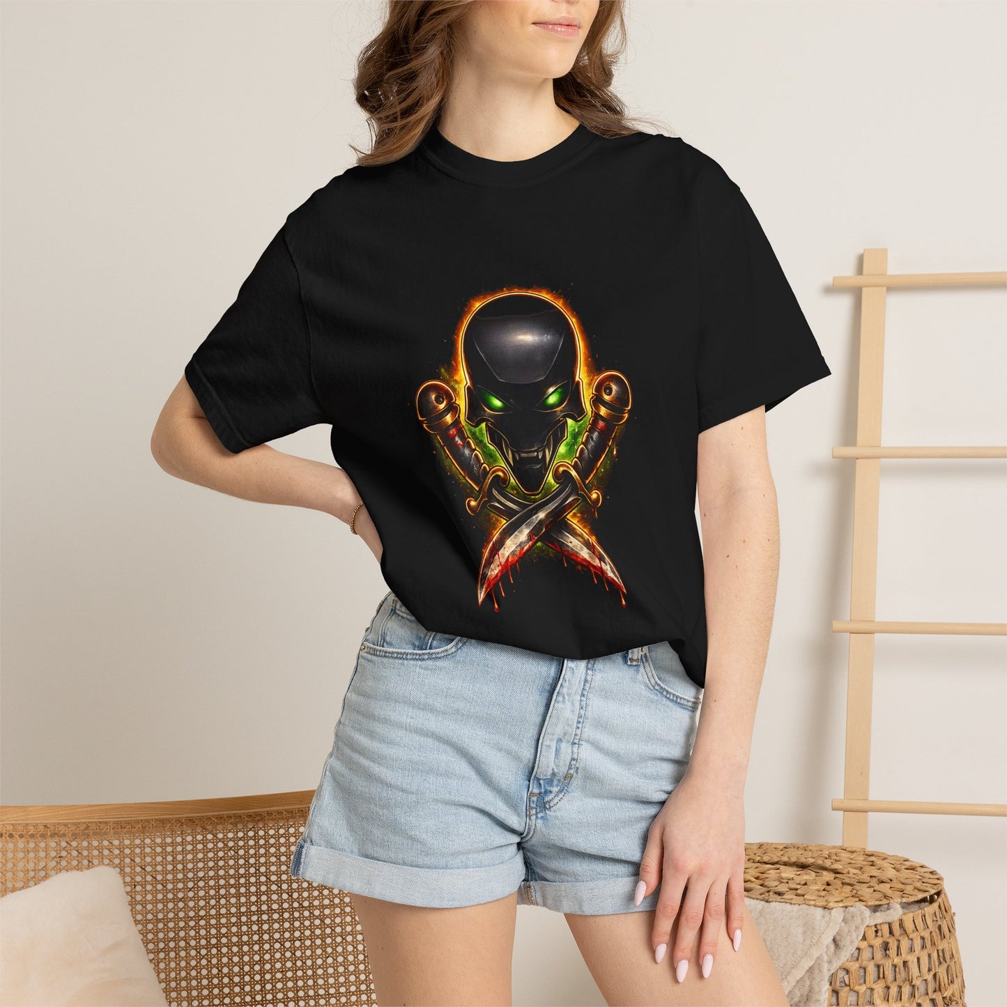 Alien Skull Crossed Knives T-Shirt — Sci‑Fi Horror Graphic Tee