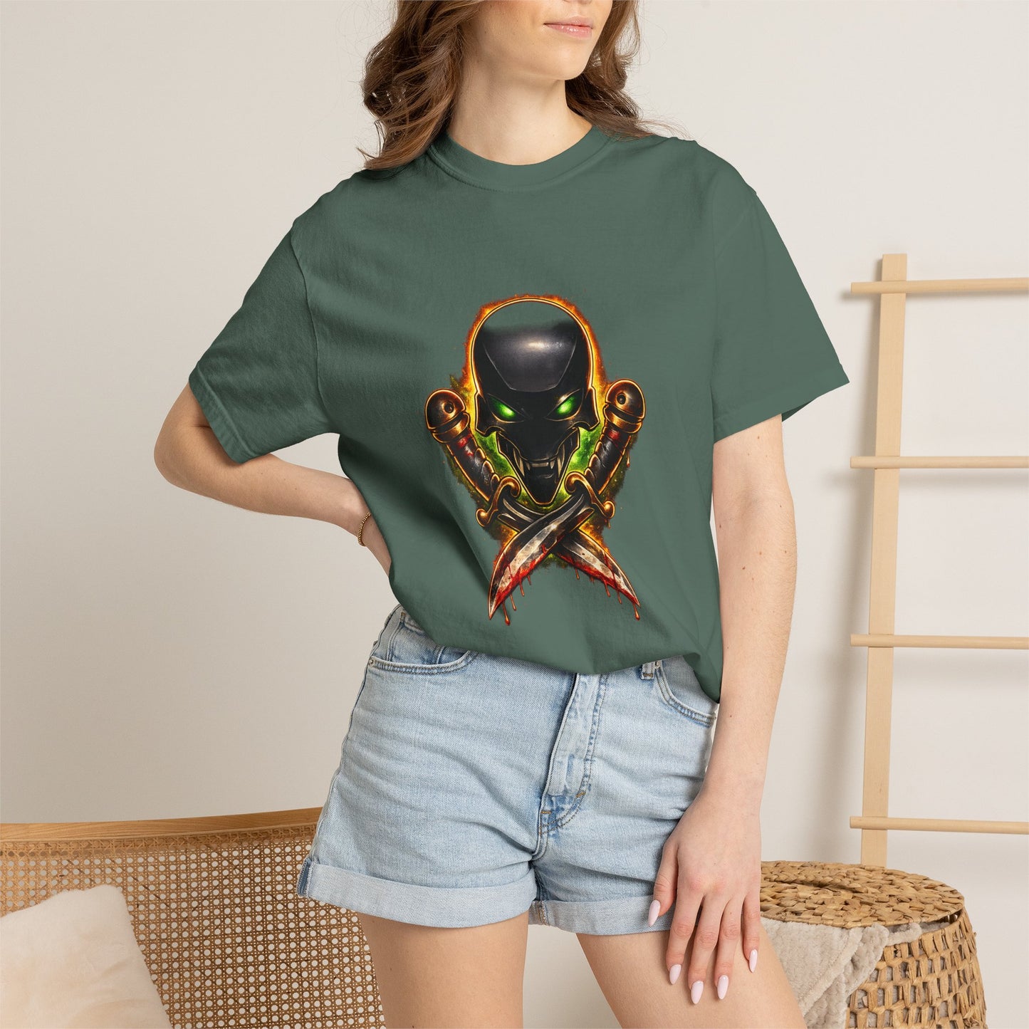 Alien Skull Crossed Knives T-Shirt — Sci‑Fi Horror Graphic Tee