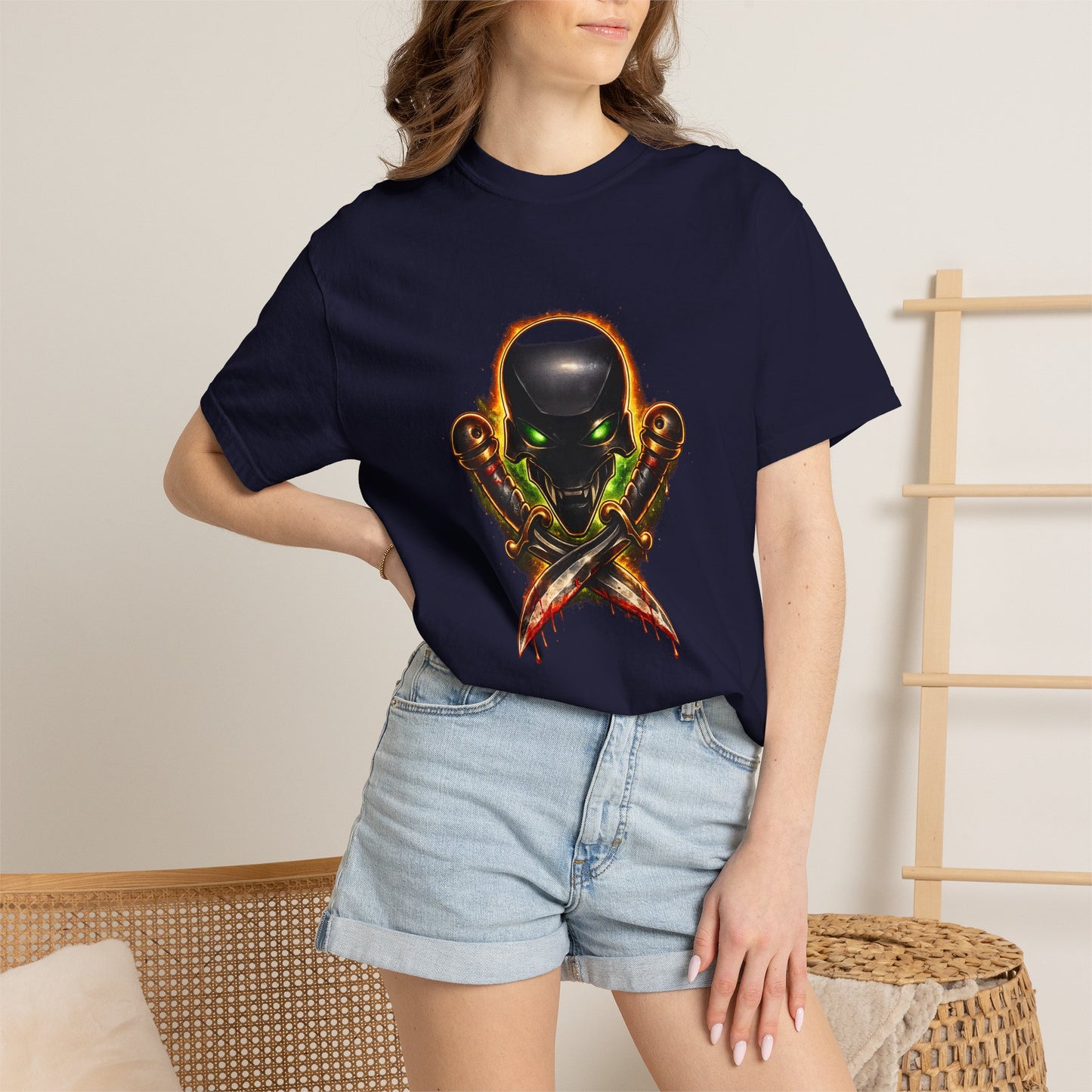 Alien Skull Crossed Knives T-Shirt — Sci‑Fi Horror Graphic Tee