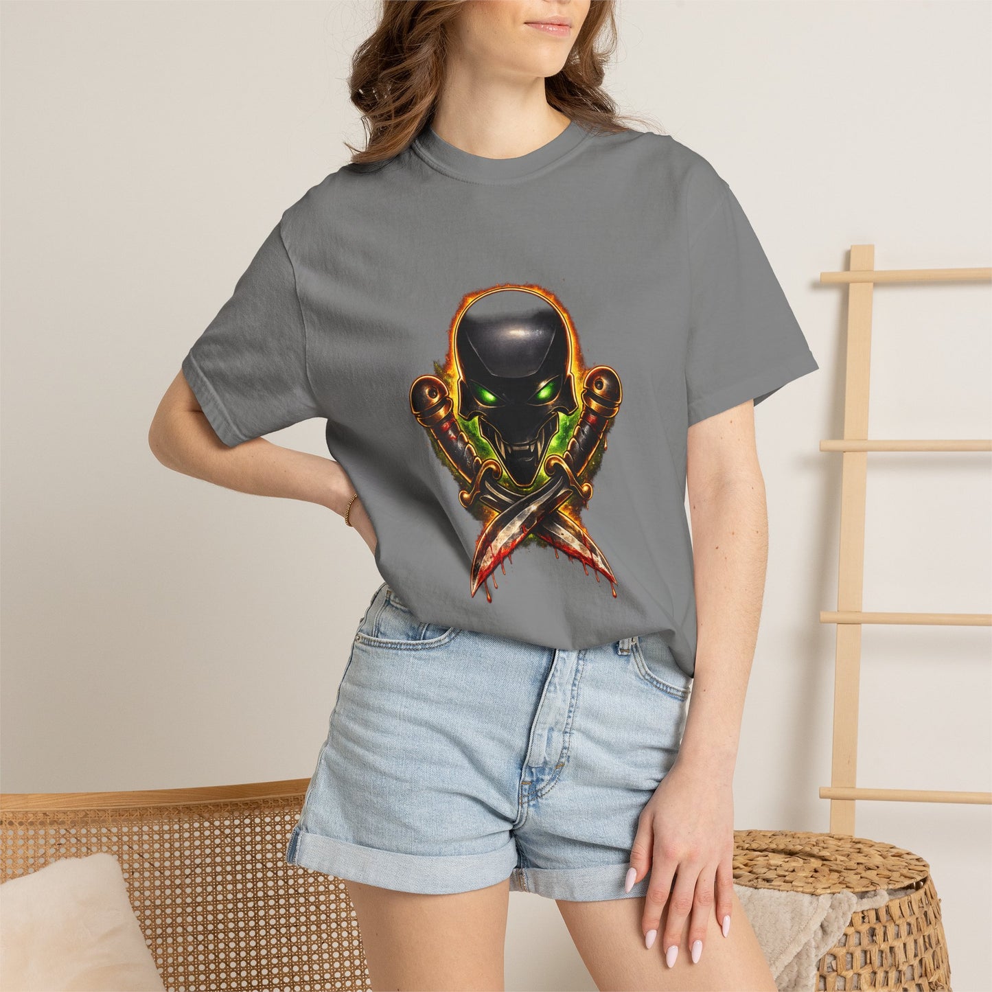 Alien Skull Crossed Knives T-Shirt — Sci‑Fi Horror Graphic Tee