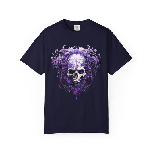 Purple Floral Skull T-Shirt — Gothic Sugar Skull Graphic Tee