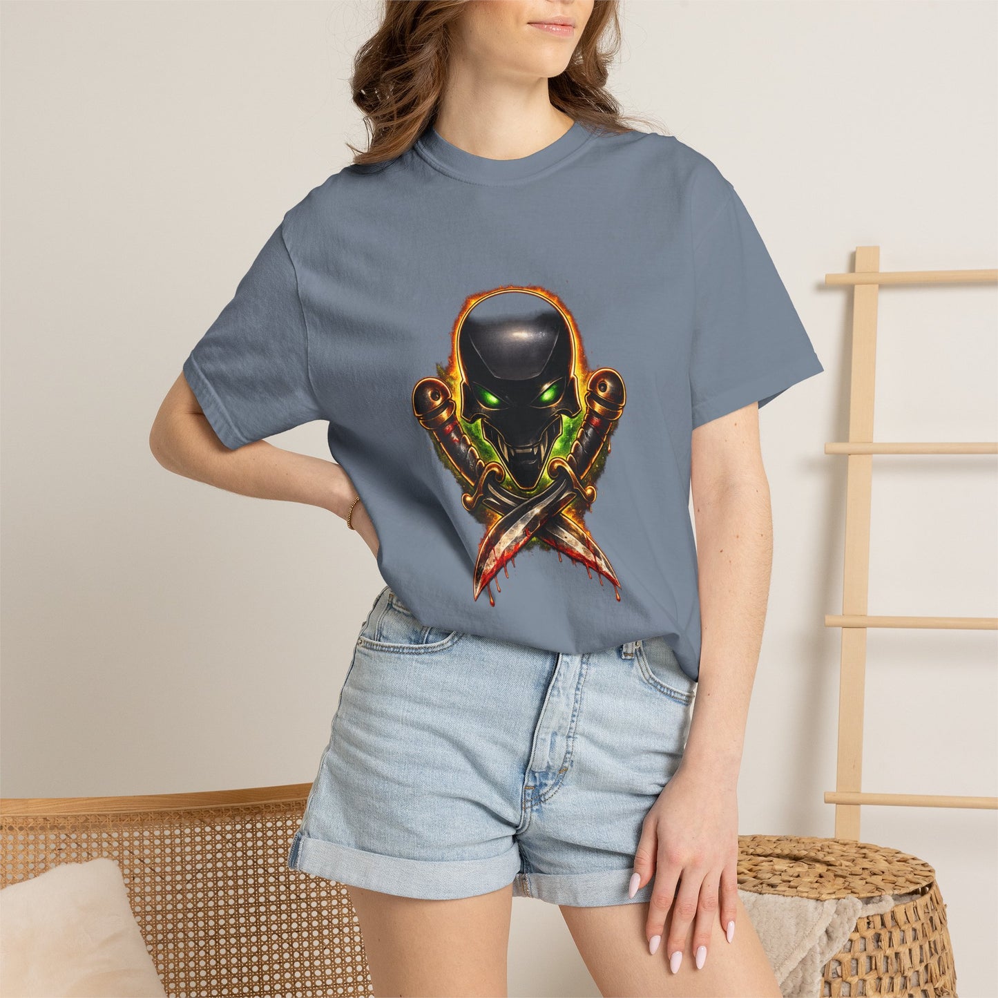 Alien Skull Crossed Knives T-Shirt — Sci‑Fi Horror Graphic Tee
