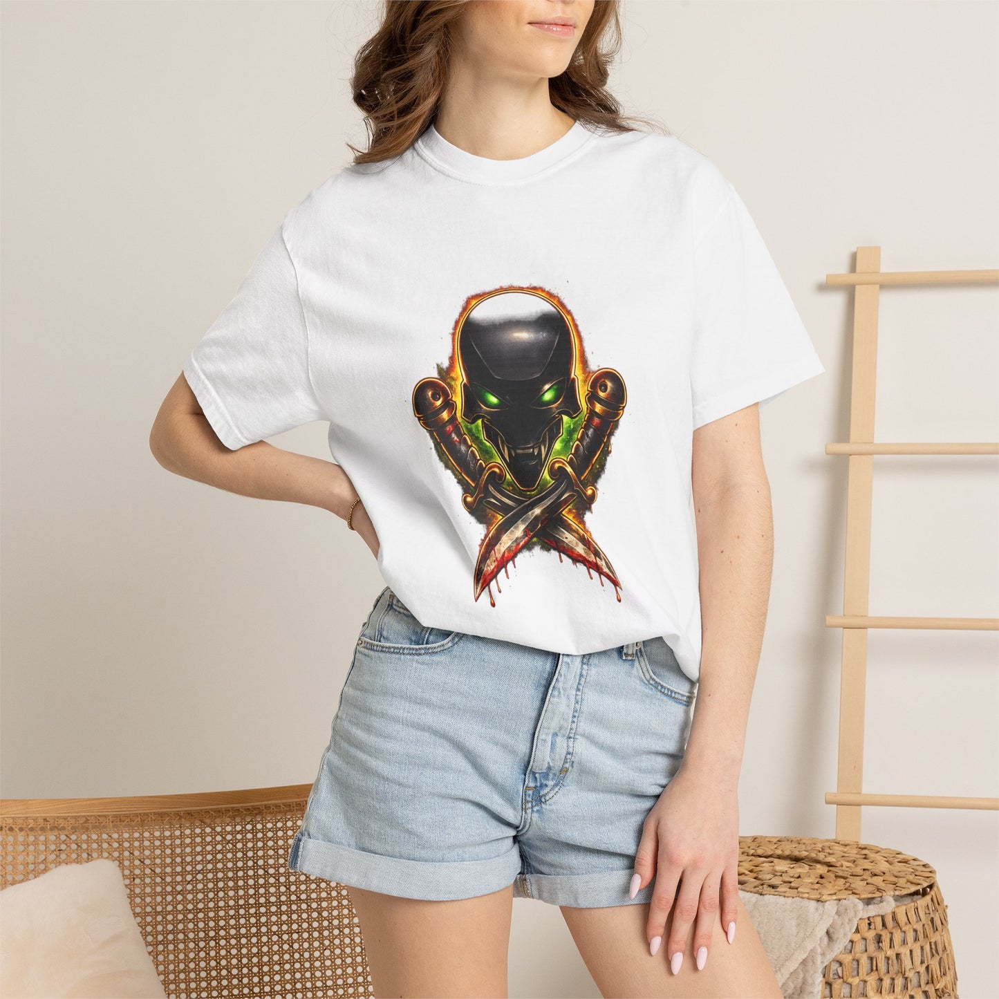 Alien Skull Crossed Knives T-Shirt — Sci‑Fi Horror Graphic Tee