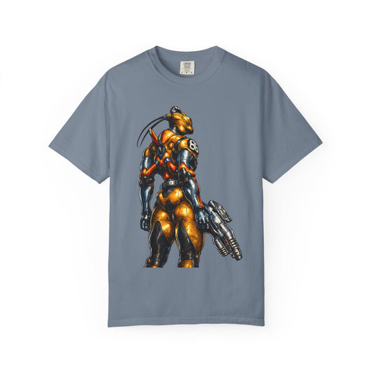 Sci‑Fi Soldier Graphic T‑Shirt — Armored Alien with Blaster